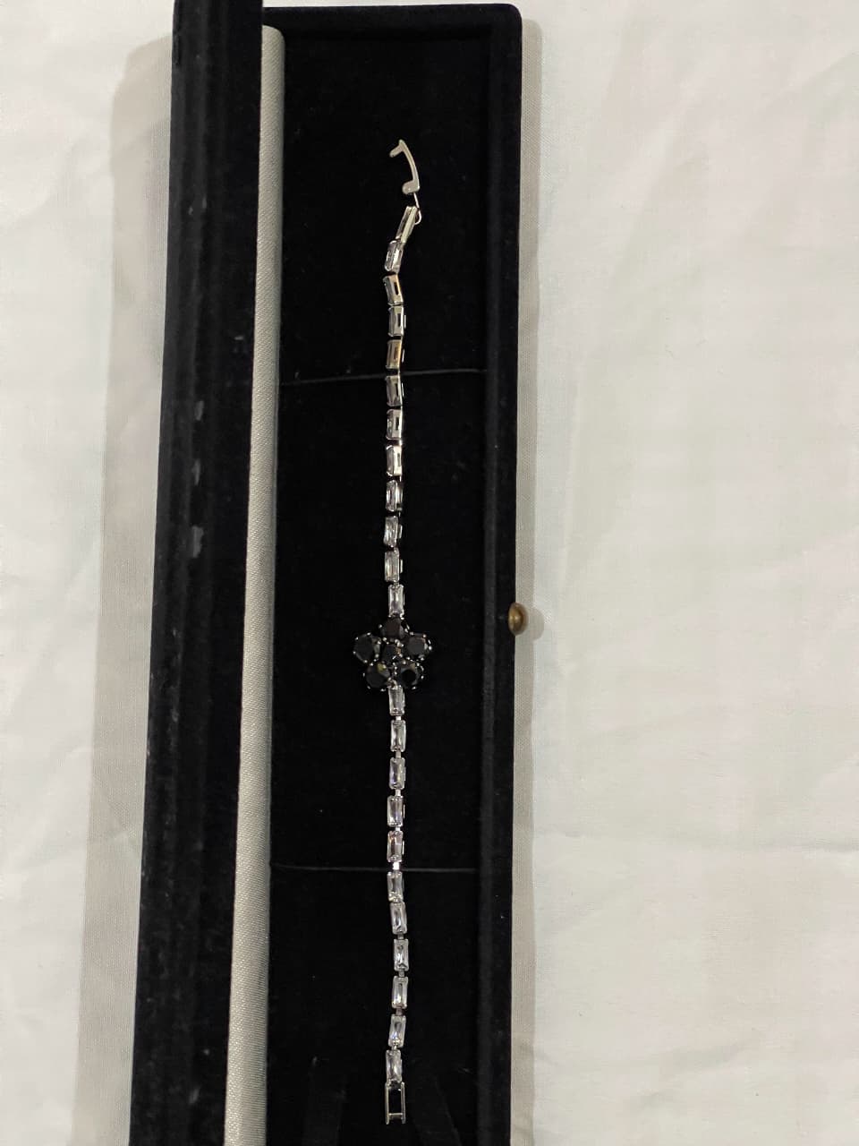 Silver & Black Crystal Flower Bracelet