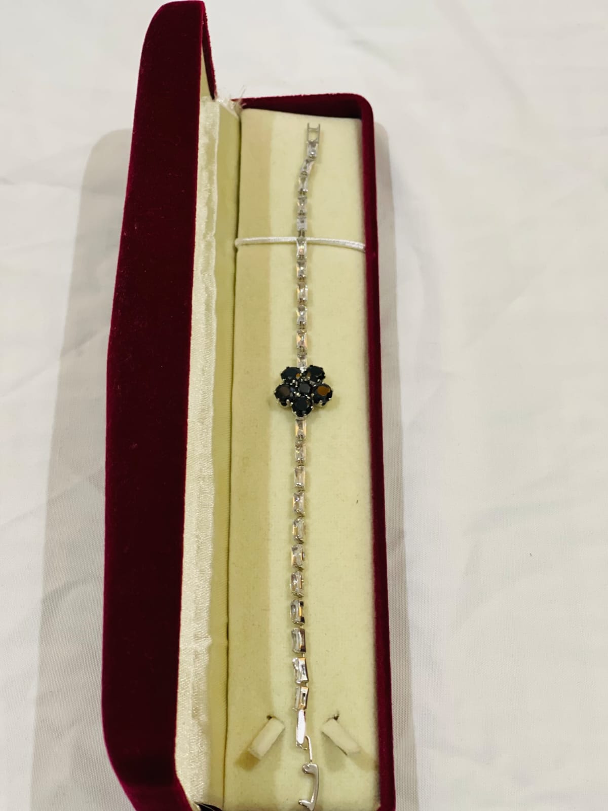 Silver & Black Crystal Flower Bracelet
