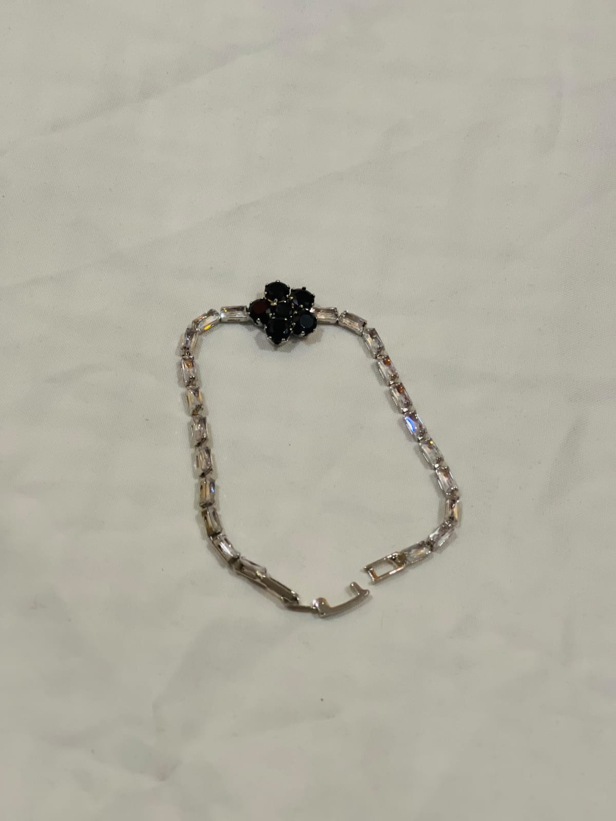 Silver & Black Crystal Flower Bracelet