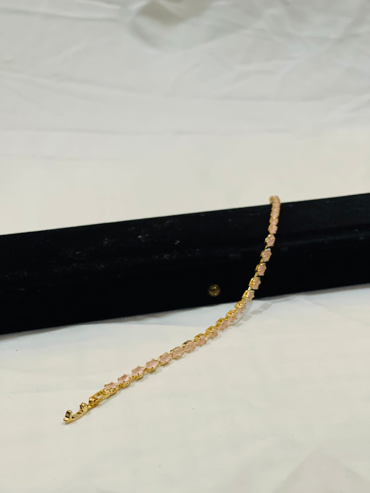 Gold & Pink Crystal Tennis Bracelet