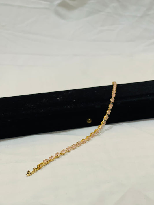 Gold & Pink Crystal Tennis Bracelet