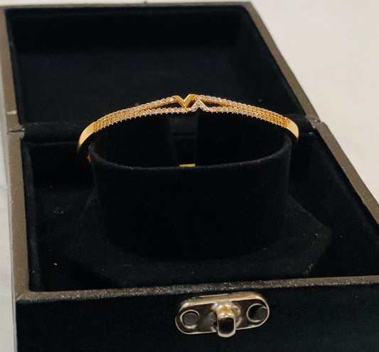 Gold V-Twist Bangle with Crystal Accents