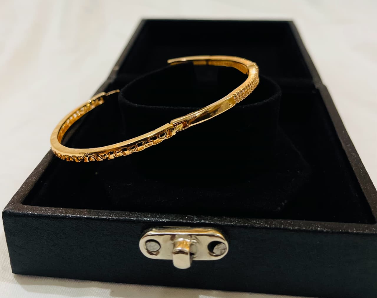 Gold V-Twist Bangle with Crystal Accents