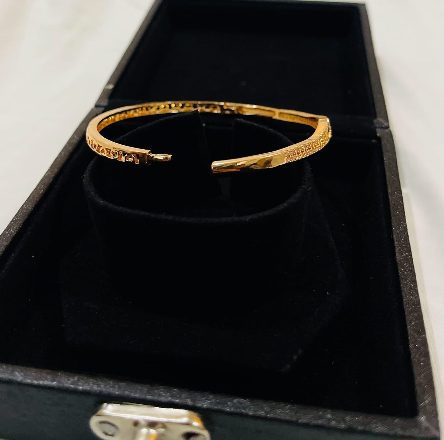 Gold V-Twist Bangle with Crystal Accents