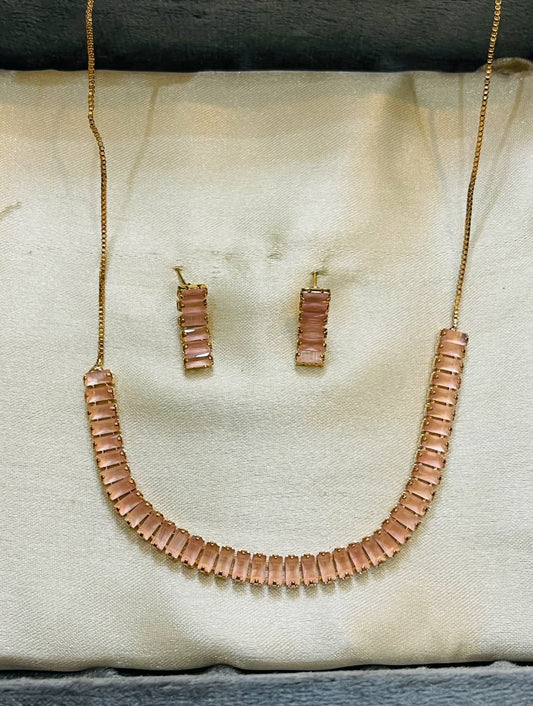 Rose Pink Rectangle-Cut Jewelry Set
